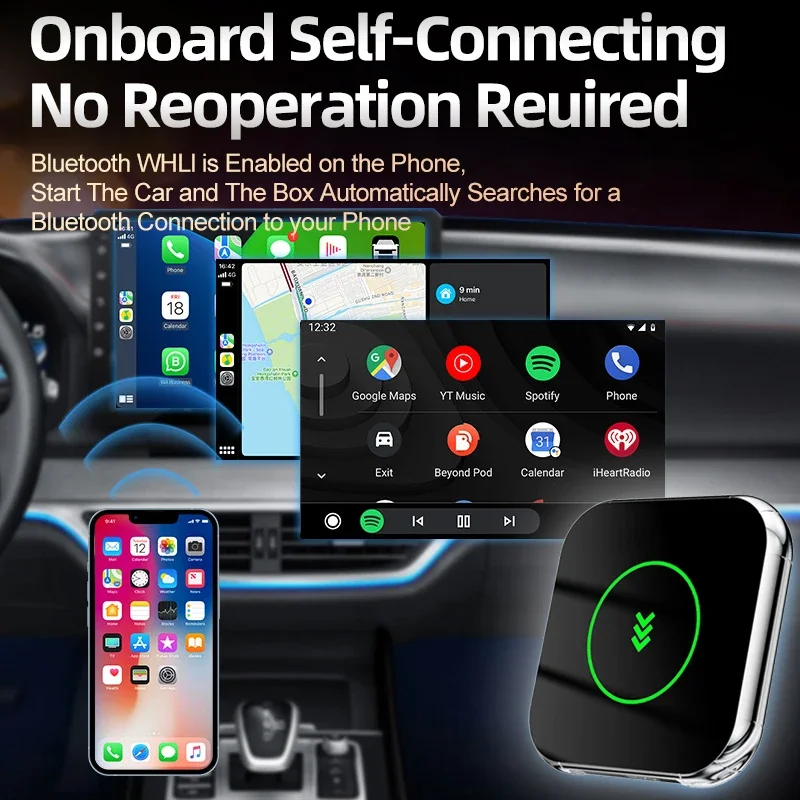 Фото Проводной к беспроводному адаптеру Carplay Android Auto WiFi для Youtube Nexflit Cars Smart Ai Box Bulit in Play Stroe для Hyundai Ioniq №4