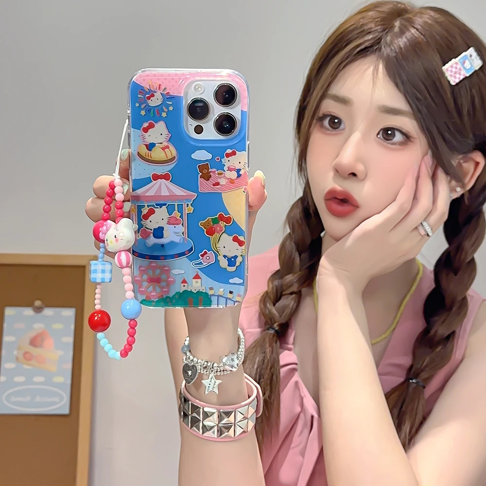 Фото Чехол для IPhone 16 15 14 13 12 Pro Max с рисунком Hello kitty и шнурком №3