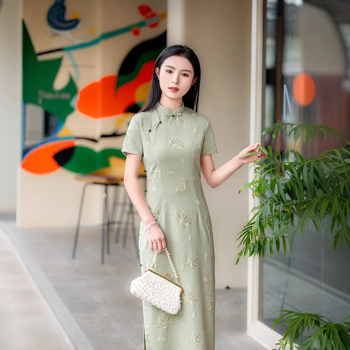 Cheongsam с коротким рукавом, длинное традиционное платье Ципао, платья в восточном стиле, китайская женская одежда