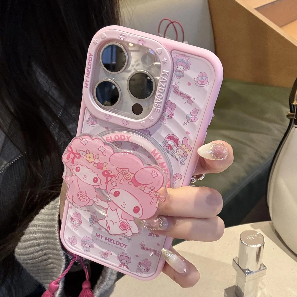 Фото Чехол для телефона Kawaii My Melody с подставкой Magsafe для IPhone 16, 15, 14, 13, 12, Pro Max Sanrio, милый модный защитный чехол в стиле аниме №3
