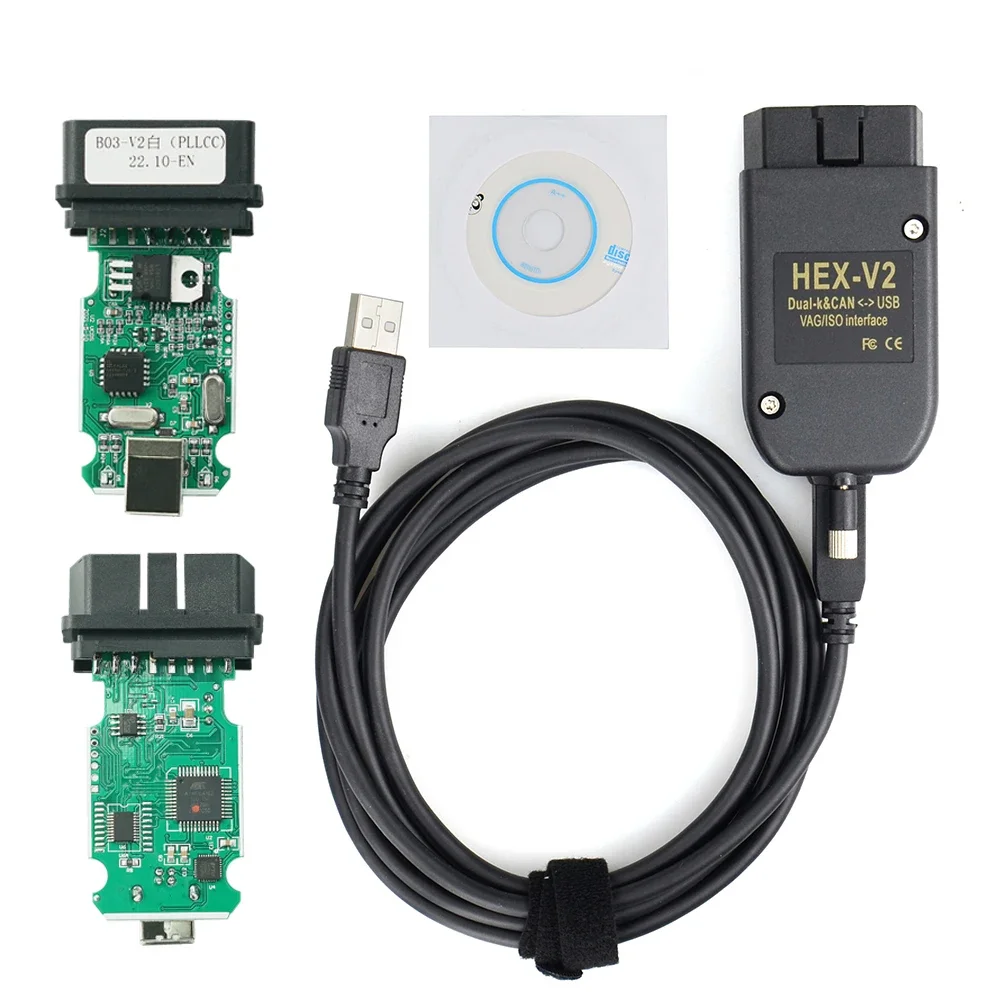 Высококачественный PLCC HEX V2 VAG Dual K & Can USB-интерфейс, доска V22.10 V23.3 VCDS 5053 AT162 + кабель для чтения кодов FT232 Инструмент для ремонта автомобилей