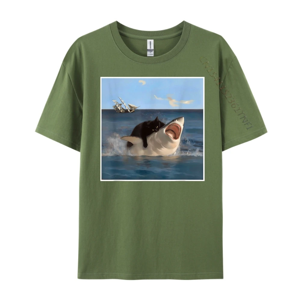 Фото Забавная футболка Art Cat Lover Quote Cat Biting Shark Cool Fat Cat Cream, молодежная натуральная роскошная брендовая футболка больших размеров №3