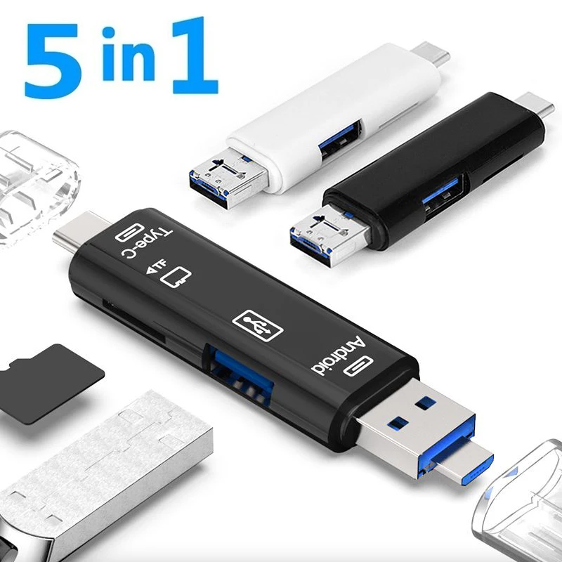 Многофункциональный USB 2,0 5 в 1, тип C/USB/микро-USB/Tf/SD, устройство чтения карт памяти OTG, адаптер для чтения карт памяти, аксессуары для мобильных телефонов