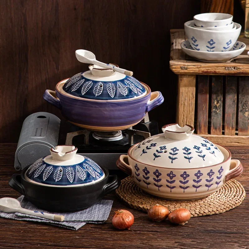 Японская кастрюля для супа, кастрюли, запеканка, керамическая кастрюля для рисовой лапши, устойчивая к высоким температурам сковорода для газовой плиты, кухни