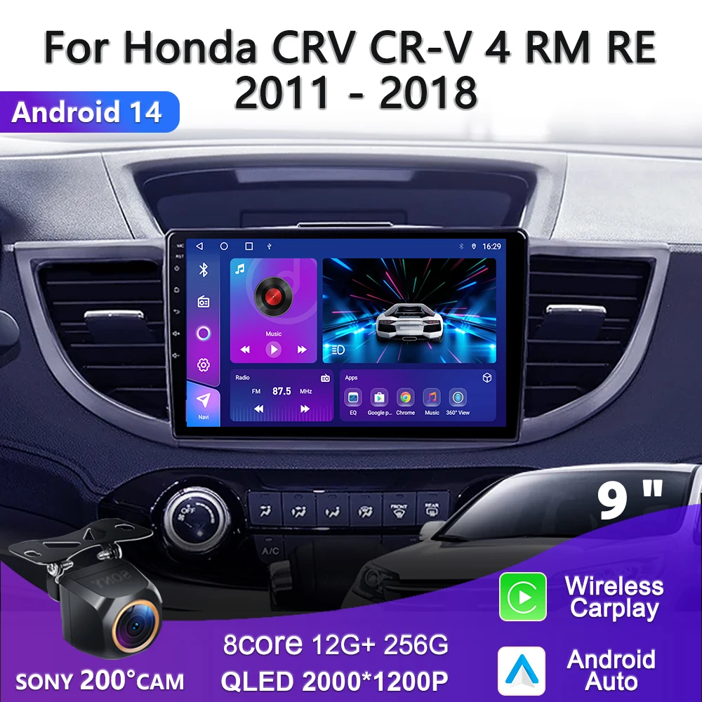 Экран 2K Incell Android 14 для Honda CRV CR-V 4 RM RE 2011 2012-2015 360-навигация камеры GPS DVR AHD QLED IPS-экран монитор