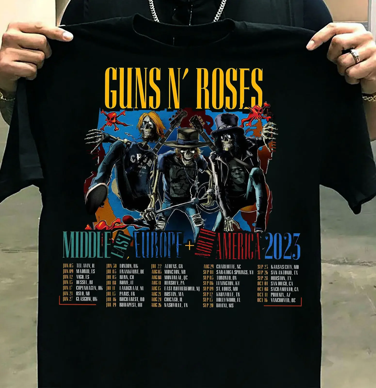 Горячая распродажа! Guns N Rose Music Tour 2023 черная футболка унисекс, Веер-подарок, размер S-4Xl