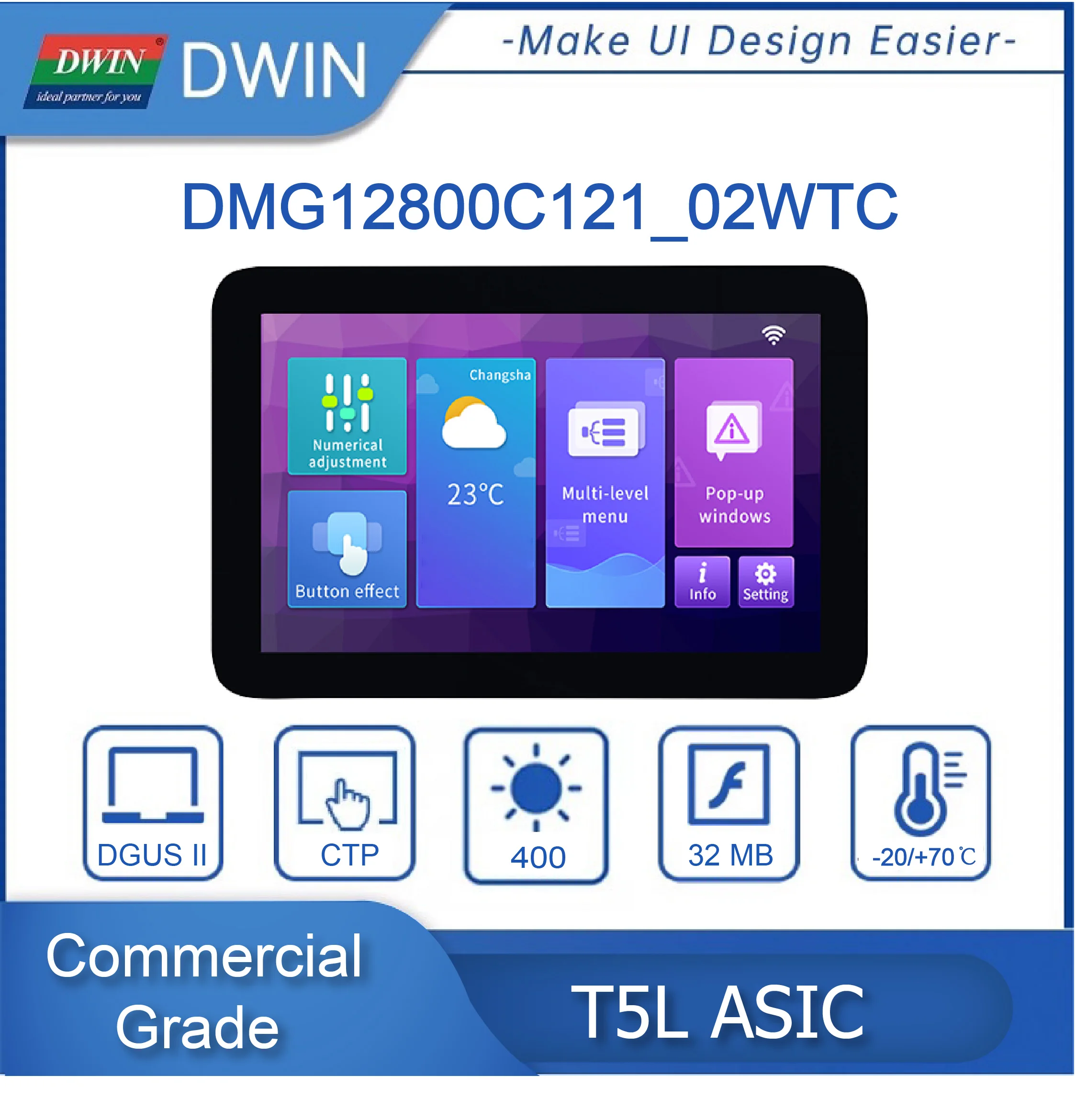 DWIN 12,1 дюйма, 1280*800 пикселей, 16,7 M цвет-TFT-LCD емкостный сенсорный экран