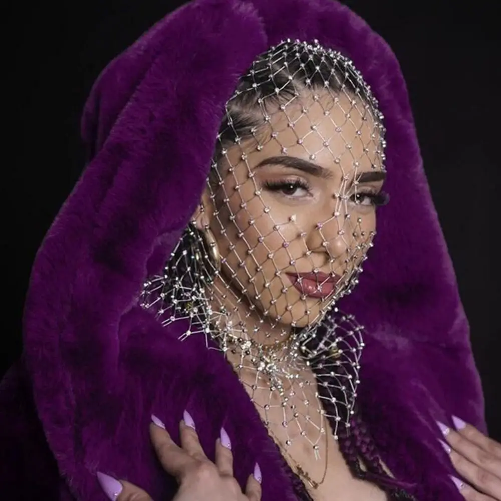 Фото Женская Балаклава эластичный со стразами Turban, Женская Блестящая Маска для головы в сеточку, праздничная маска для головы, головной убор с бриллиантами №5