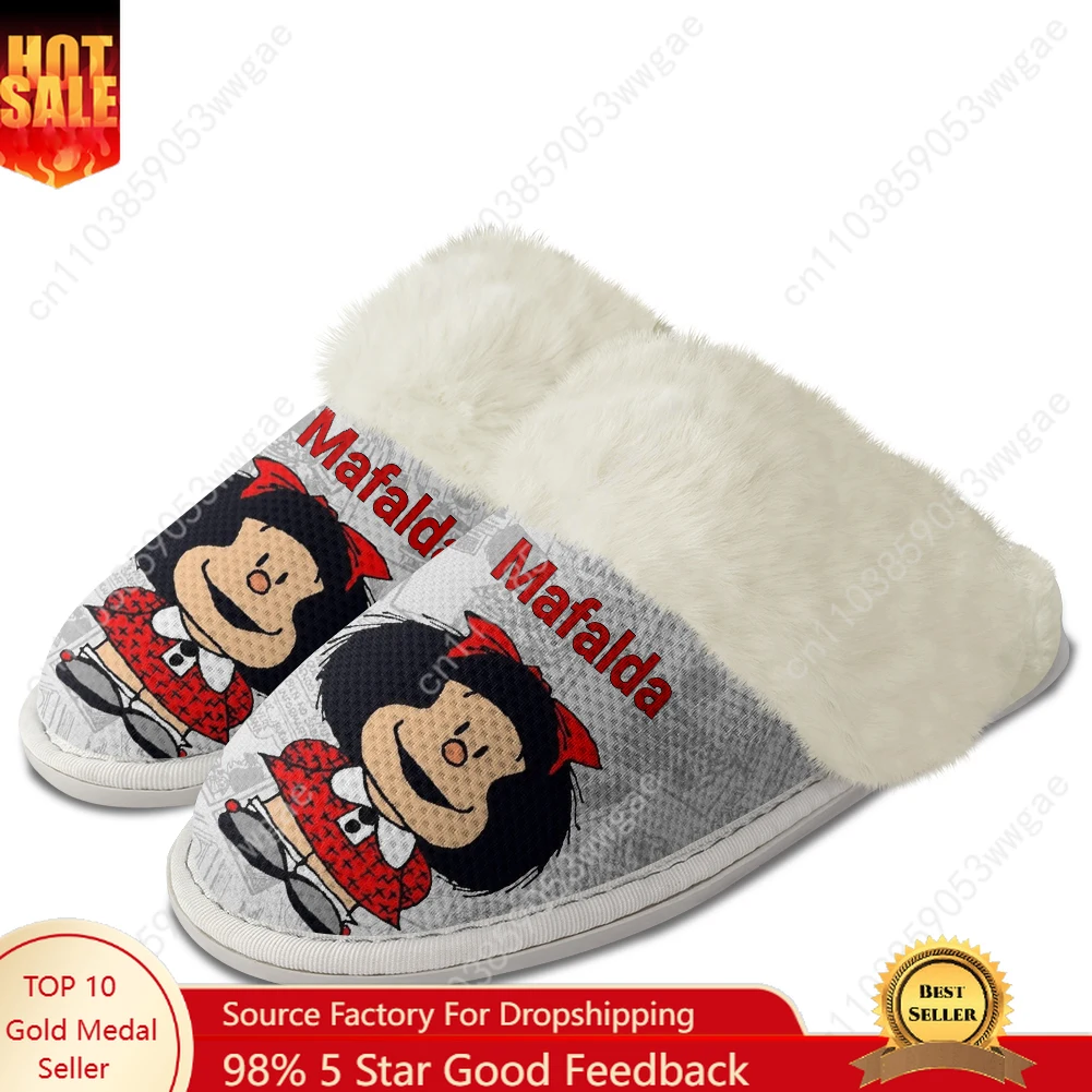 Плюшевые тапочки Mafalda, теплая обувь, мужские и женские домашние плюшевые тапочки, хлопковые тапочки для спальни, милые термолегкие тапочки на заказ с героями мультфильмов