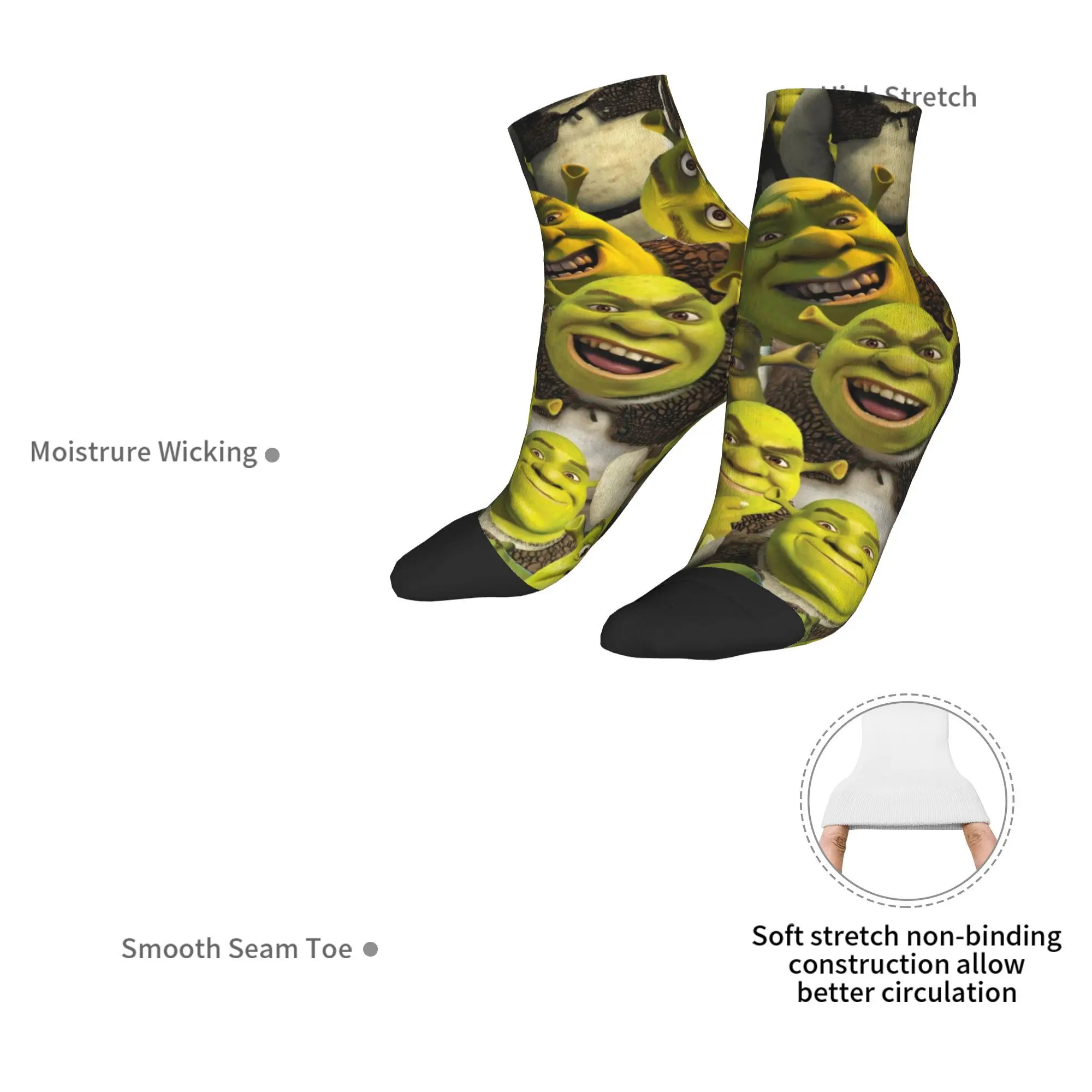 Фото Носки с коллажем Shrek, впитывающие пот чулки в стиле Харадзюку, всесезонные носки, аксессуары для подарка на день рождения унисекс №3
