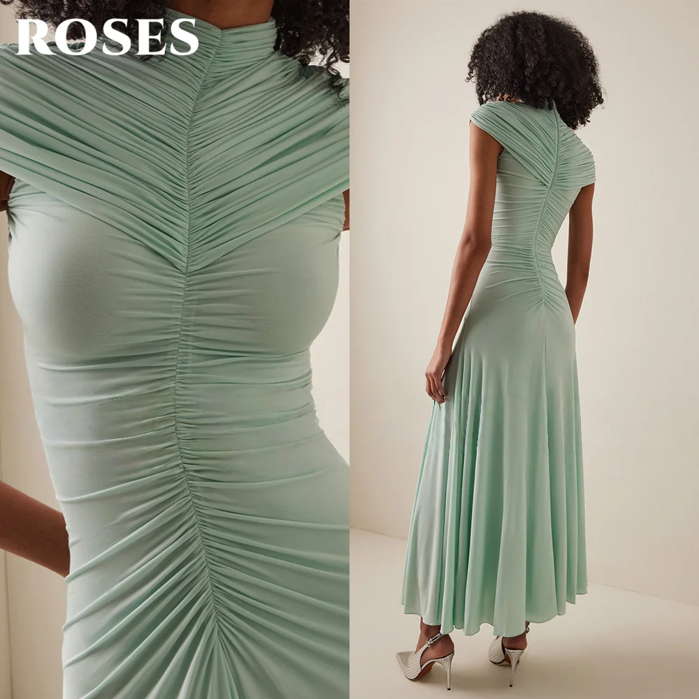 ROSES Мятно-зеленые вечерние платья с вырезом на шее, пляжное свадебное платье с струящимися рюшами, дизайнерские гала-платья по индивидуальному заказу