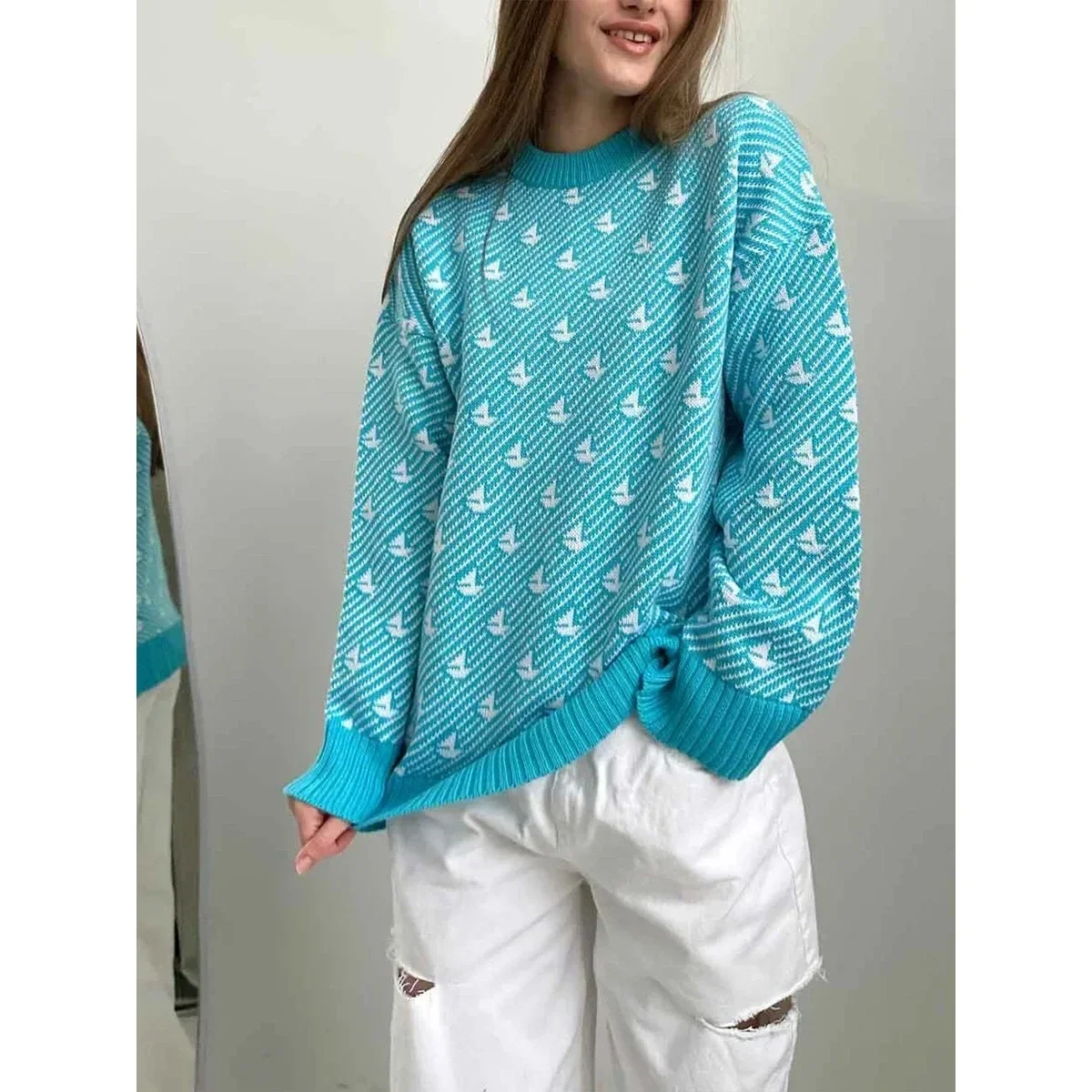 Фото Yaminiya Winter Women's Sweater Sailboat Knitted Pullover Y2k Clothes Women's Fashion Sweaters Loose Female Top Thick Warm №5