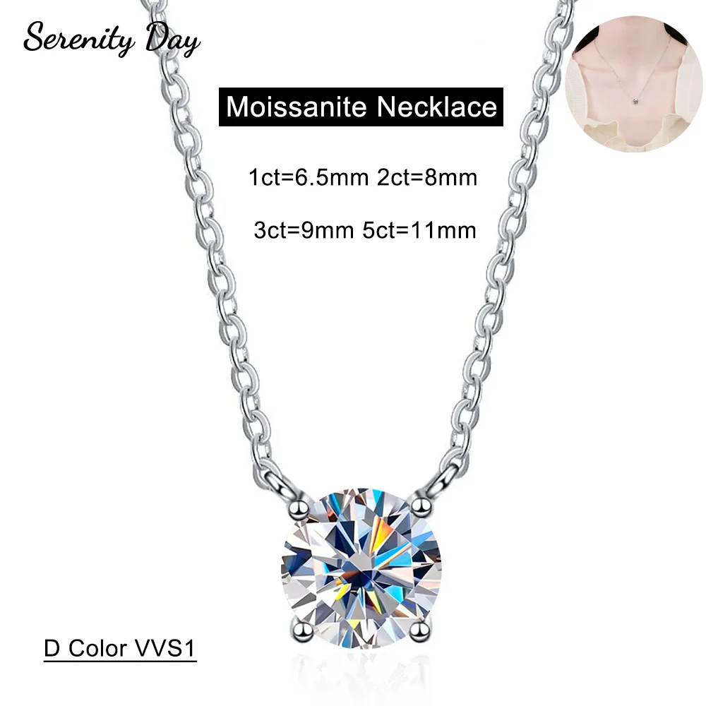 Ожерелье Serenity 1ct 2ct 3ct 5ct D VVS с муассанитом для женщин, свадебное ожерелье из стерлингового серебра S925, цепочка на шею, ювелирные изделия