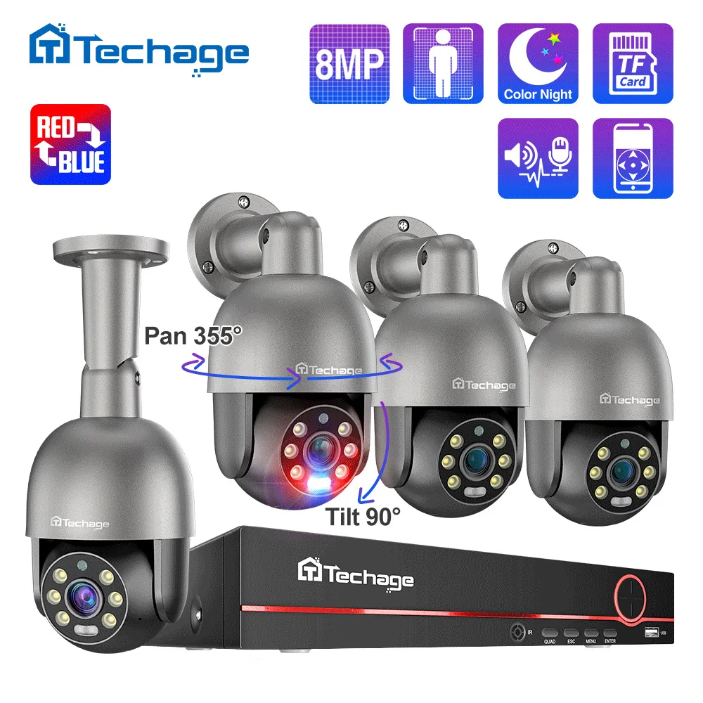H.265 8CH 5MP 8MP 4K PTZ Безопасность POE IP Камера Система Уличная AI Обнаружение Человека Двусторонняя аудиосвязь Видеонаблюде