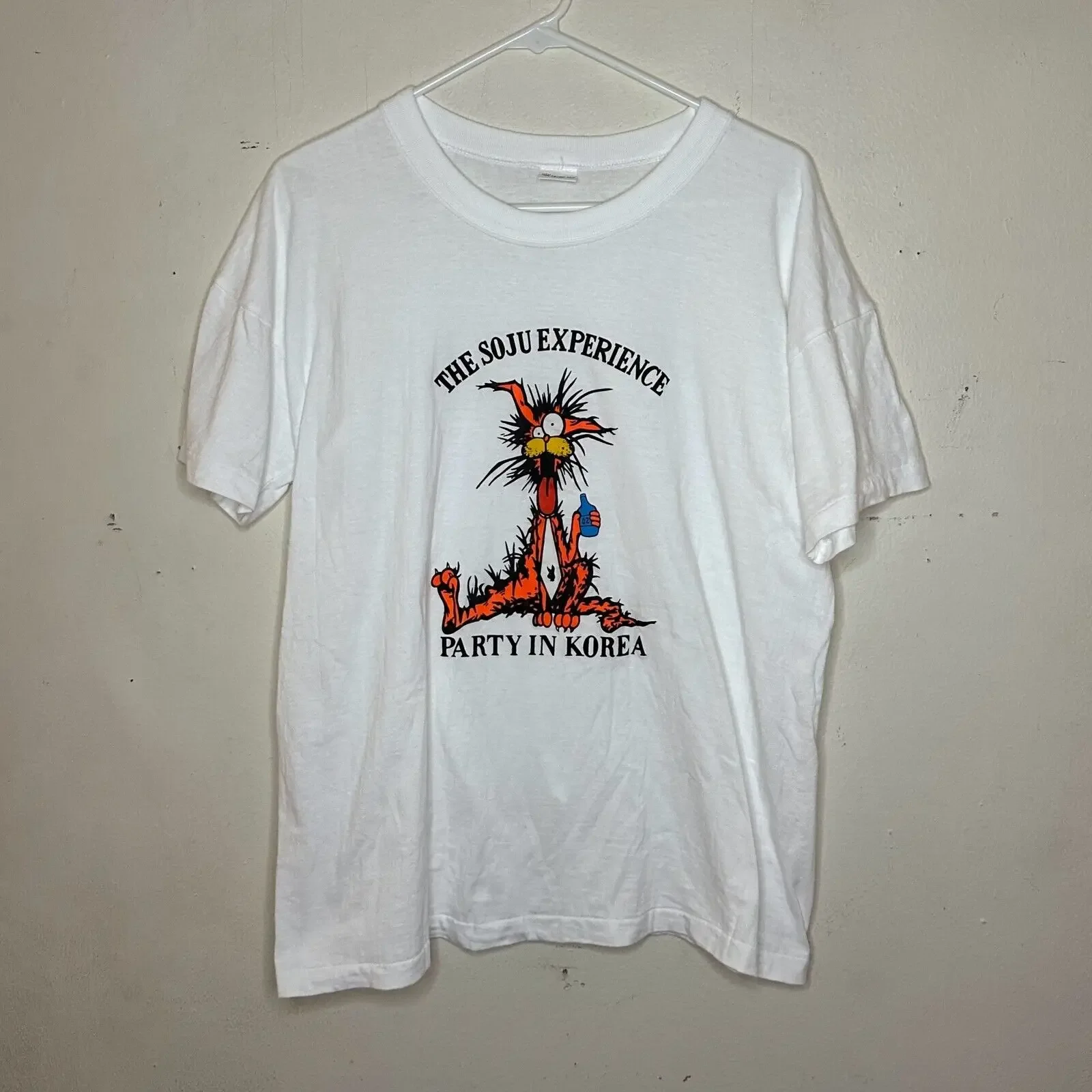VTG 90s The Soju Experience Bill The Cat Party в Корее Футболка XL