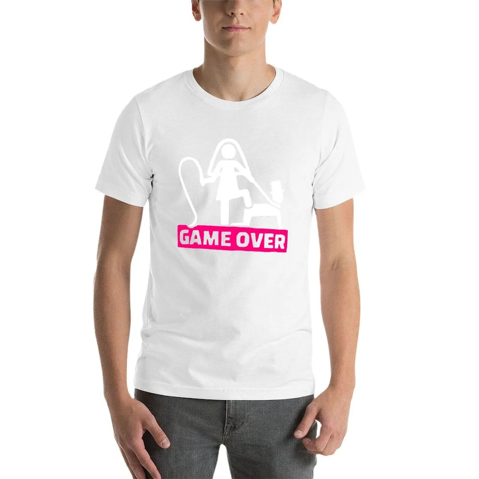 Фото Jga-футболка Game Over, мужские футболки с рисунком аниме, мужская футболка большого размера, хлопковая футболка высокого качества №4