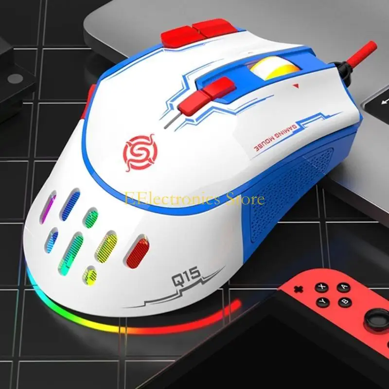 Фото B03C Q15 Game Mouse Mouse 9-Bouutton Macro Programming RGB Dazzling Light Six Gear 6400DPI Регулируемая выпадная дизайн №3