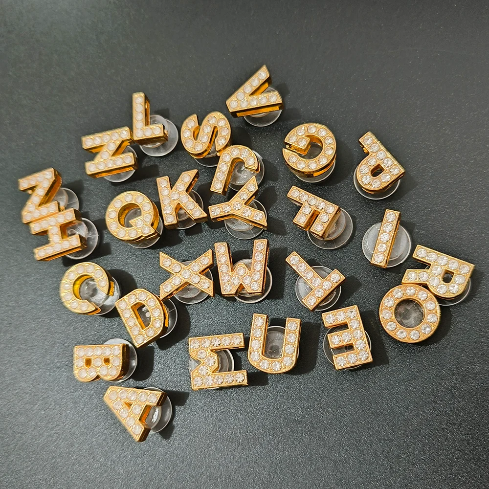 Фото 1-26Pcs Gold Letters Metal Shoe Charms Crystal Alloy Shoes Accessories Buckle Shoes Decoration Fashion №2