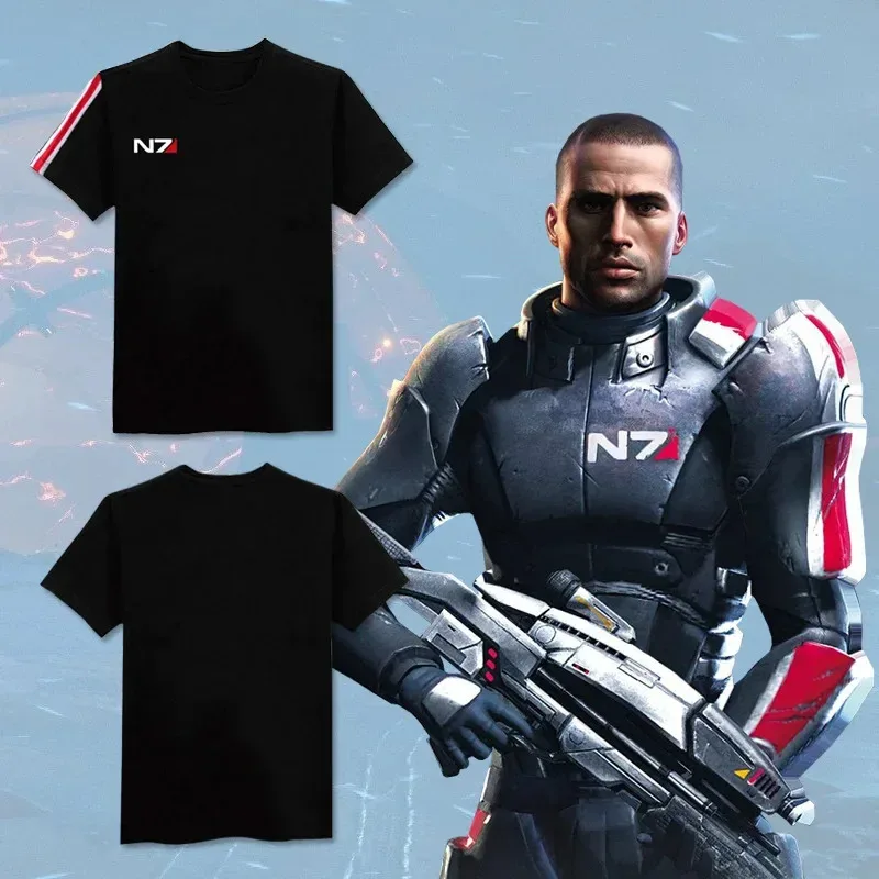 Фото Mass Effect N7 Косплей Harajuku Летняя мужская футболка Футболки Хлопковая одежда Повседневная уличная одежда Повседневная модная спортивная одежда №4