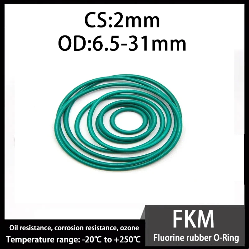 Уплотнительные кольца из фторкаучука FKM высокой прочности (OD6,5-31 мм * CS2 мм), устойчивые к ультрафиолетовому излучению прокладки для наружного использования Промышленные запасные части