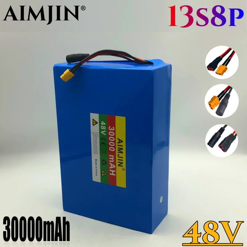 Новый литий-ионный аккумулятор 18650, 48 В, 30000 мАч, 13S8P для электрических скутеров, велосипедов, настраиваемая вилка