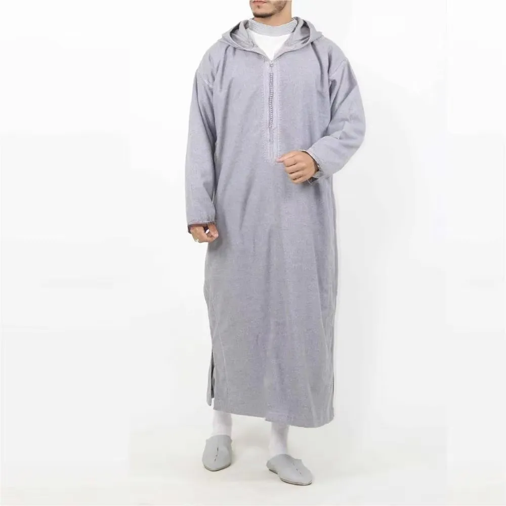 Фото Oem Abaya Jellaba Мужчины Ислам Камез Тобе Новая Арабская Мужская Рубашка С Капюшоном Мусульманский Халат С Длинными Рукавами Galabia Musulamne Boubou Мужское Платье №3
