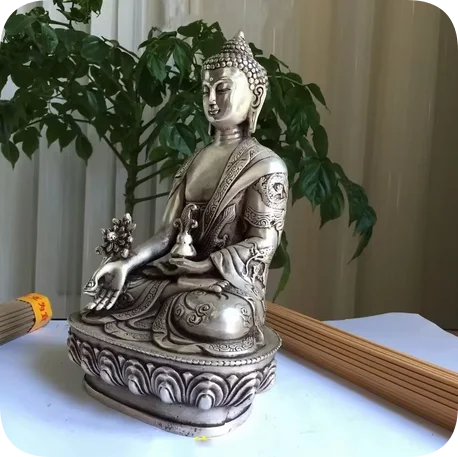 Фото Budismo plata Китай pozytyw dragon Po Sang buda asiento de loto escultura estatua medicinal №4