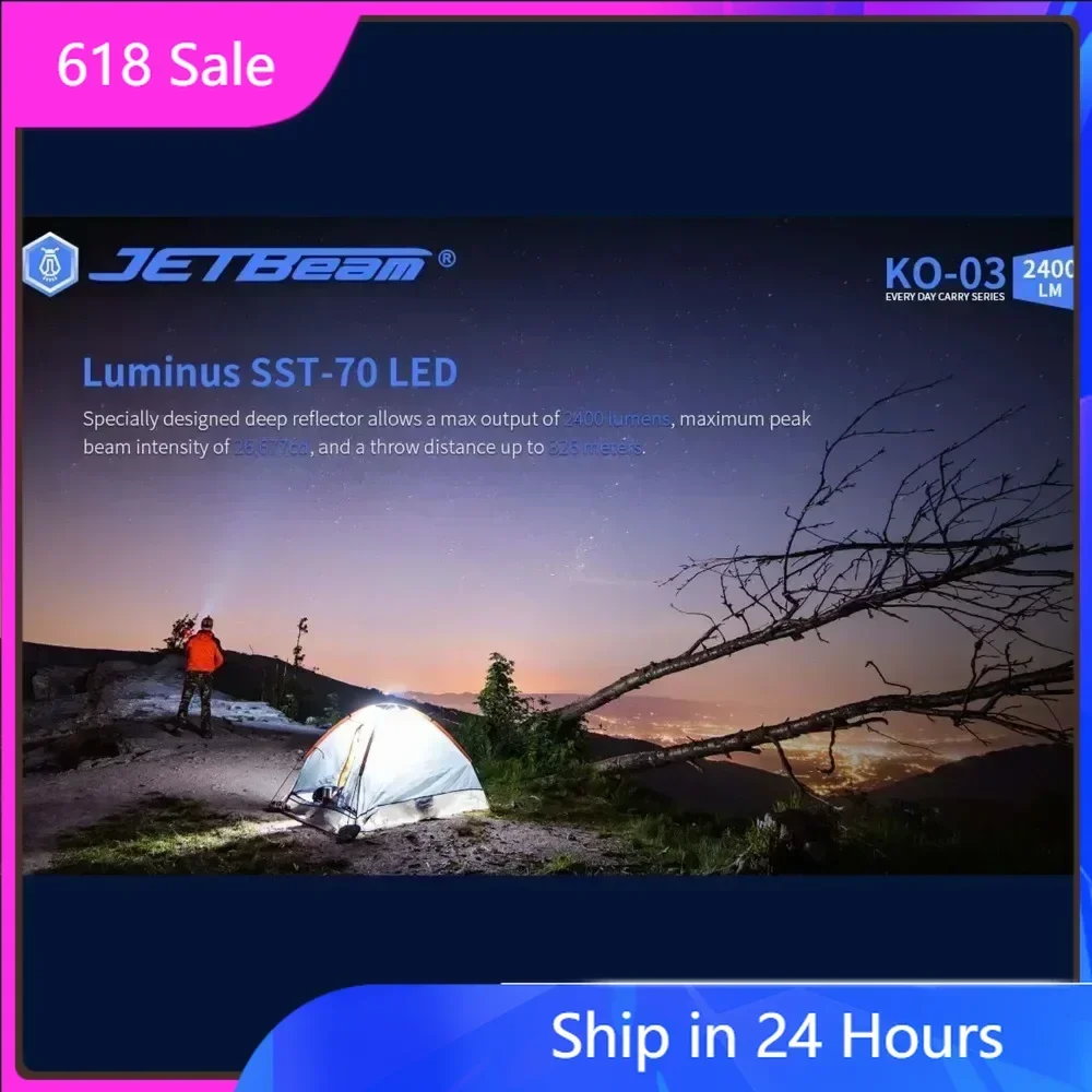JETBeam KO-03 EDC Tacticus Светодиодный фонарик — перезаряжаемый через USB-C, водостойкий, 2400 люмен, ежедневный фонарь для переноски