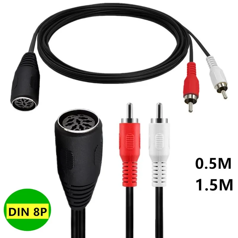 Большой 8-ядерный DIN 8-контактный разъем на 2RCA Lotus Male, старомодный аудиокабель-адаптер для оборудования для музыкальных инструментов, 8-контактный Din
