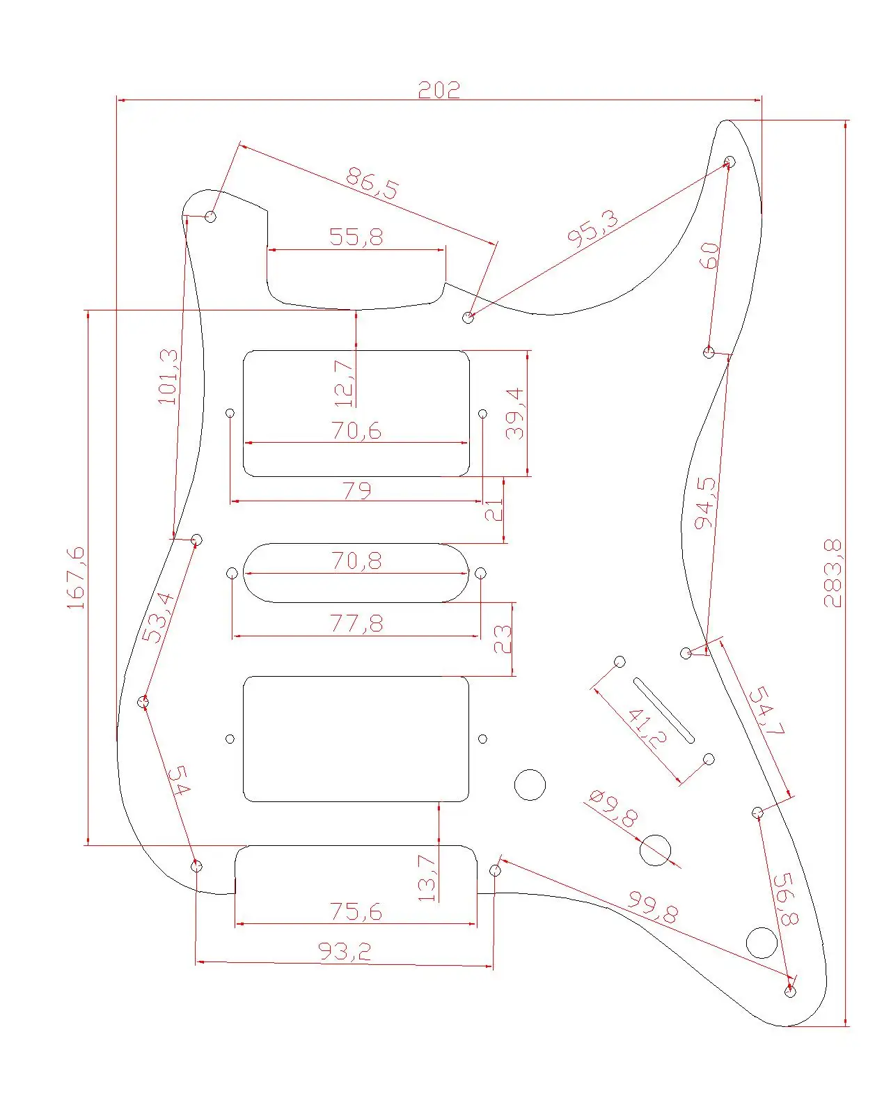 Фото Dopro Modern Standard HSH Накладка Humbucking/Single/Humbucking Круглый/Квадратный угол для Fender American Strat/Stratocaster №2