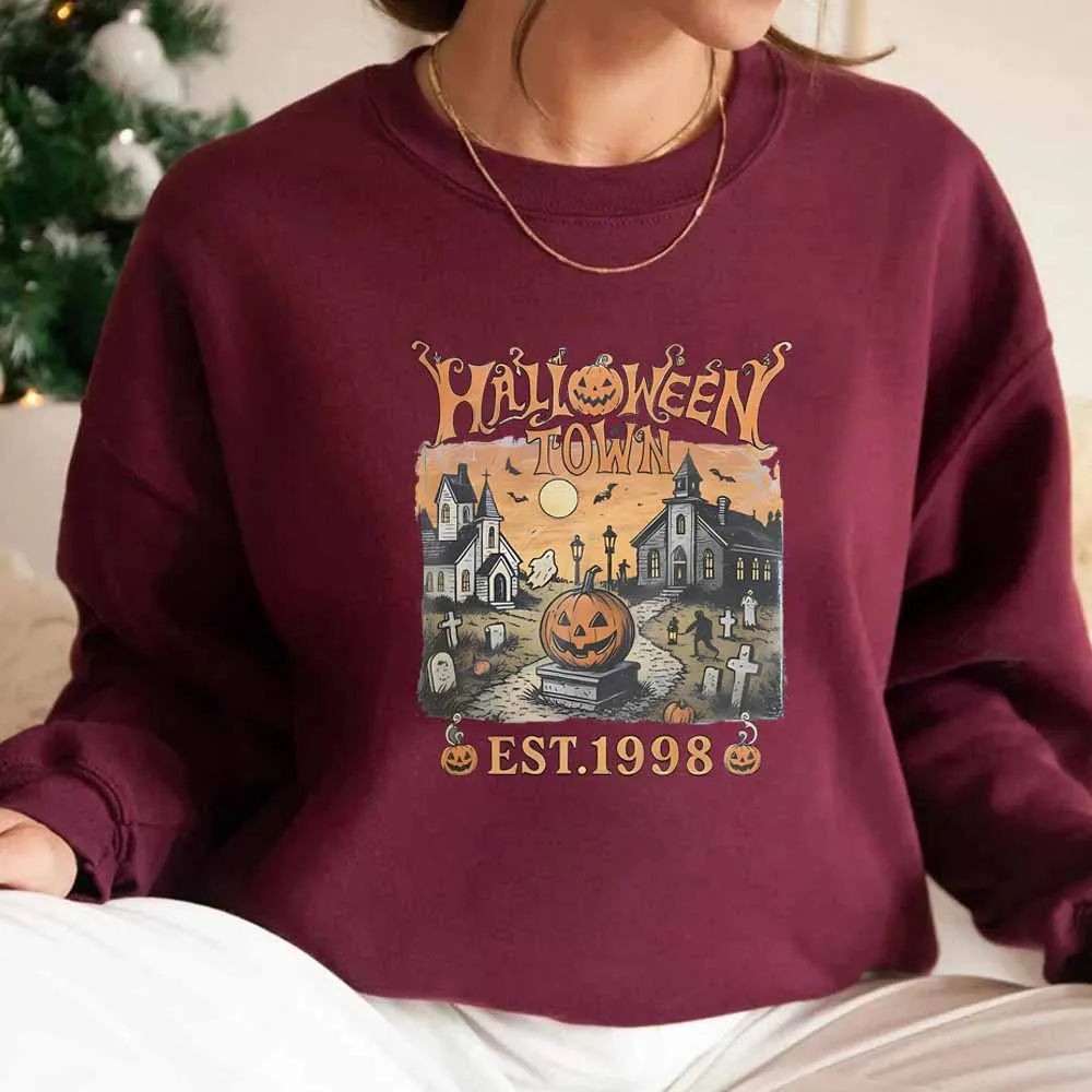 Толстовка в стиле ретро Halloweentown Est 1998, Хэллоуин, университетская жуткая толстовка, винтажный пуловер на Хэллоуин, осенние повседневные толстовки (art.: 3920d0e575141) - 3920d0e575141
