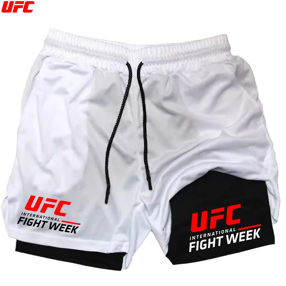 Фото UFC новые мужские шорты для бадминтона, летние сетчатые быстросохнущие теннисные шорты, модные повседневные брюки для бега и фитнеса на шнурке 2-в-1 №2