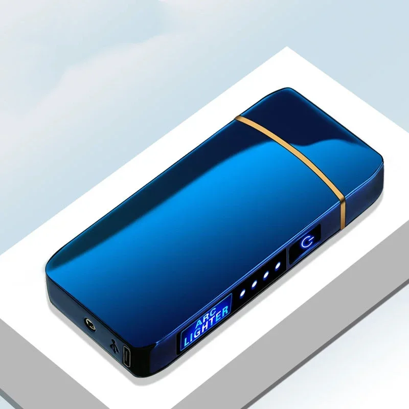 2025 New Dual Arc Windproof Flameless Lighter With LED Power Display USB Touch Metal Plasma Lighter Portable Kitchen