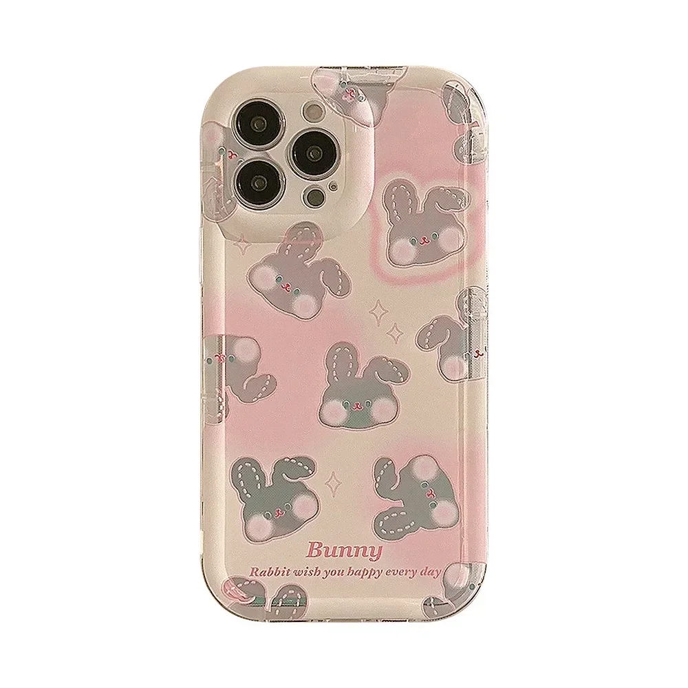 Прозрачный чехол для телефона Kawaii с розовым лазером, мультяшным кроликом и кроликом для iPhone 16, 15, 14, 13, 12, 11 Pro Max 14 Plus, милый чехол (art.: 3920c4081940a) - 3920c4081940a