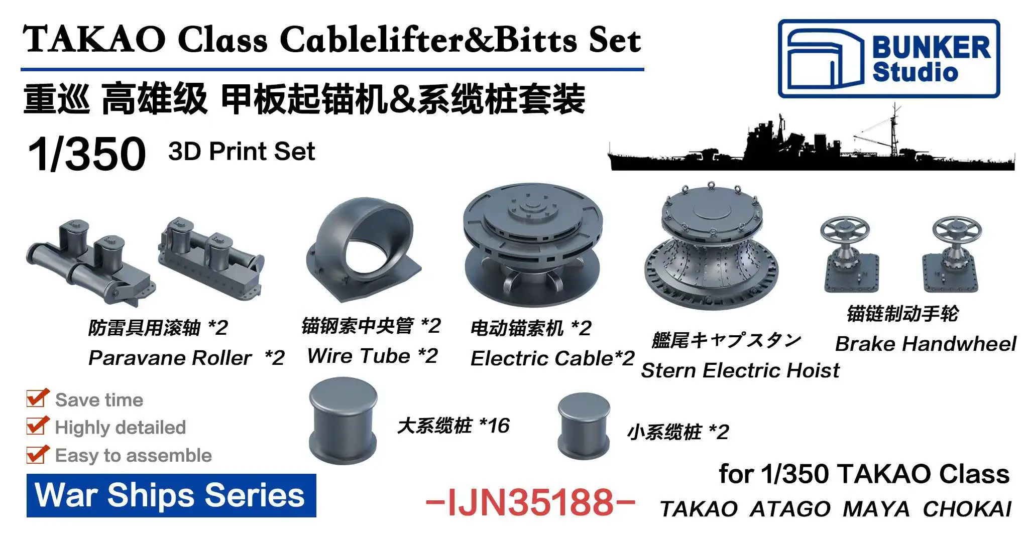 BUNKER IJN35188 Набор кабелей и бити класса TAKAO 1/350 Набор для 3D-печати