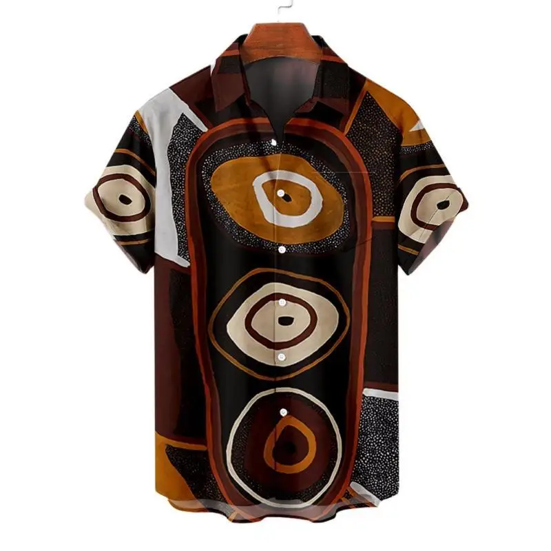 Фото Гавайские мужские полосатые рубашки для блузки, мужская Camisa Social, повседневный топ с короткими рукавами, негабаритная спортивная одежда, модная мужская винтажная одежда №3