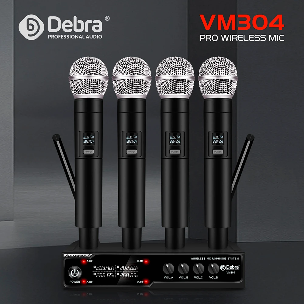 Беспроводная микрофонная система Debra VM304, набор ручных микрофонов, эффективно блокирует шум для семьи, караоке, конференция, речи, свадьба