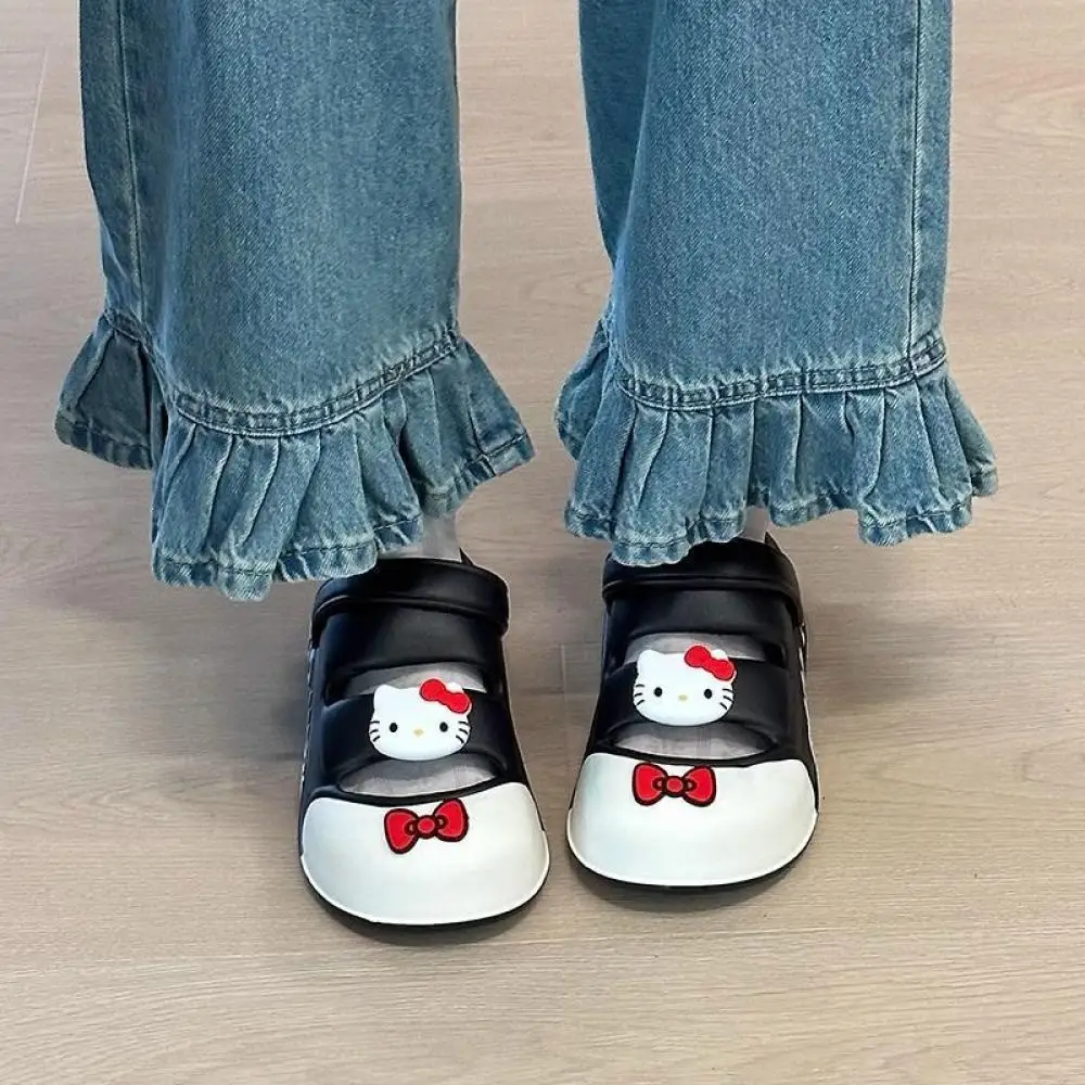 Фото Женские сандалии Kuromi в стиле аниме, тапочки Sanrio Hello Kitty, летние студенческие нескользящие тапочки на толстой подошве с героями мультфильмов для девочек, милый подарок №5