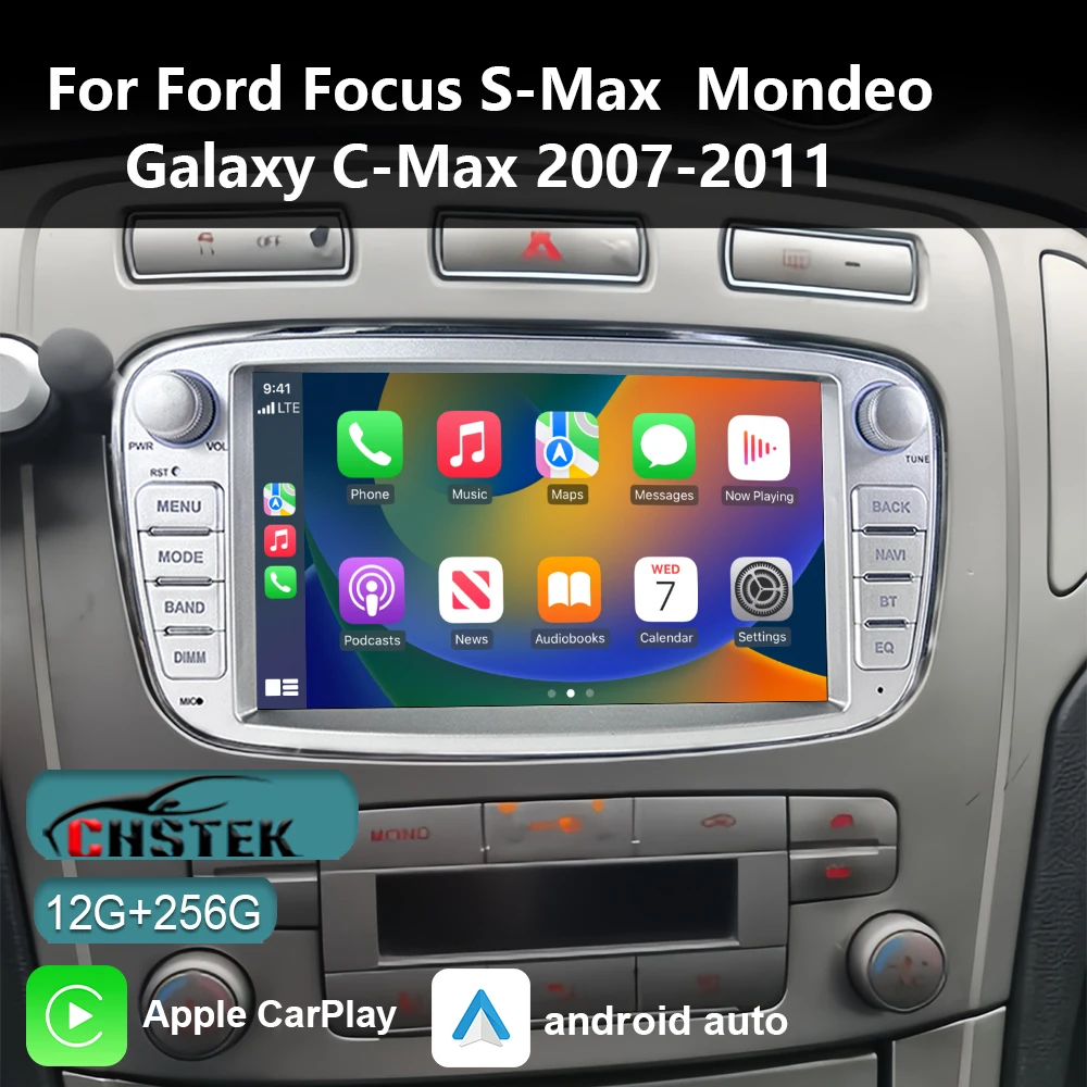 Автомобильный плеер CHSTEK, радио Carplay Android 13 для Ford Focus Galaxy S-Max C-Max Mondeo 2007-2011, конверты + стерео Qualcomm WiFi GPS