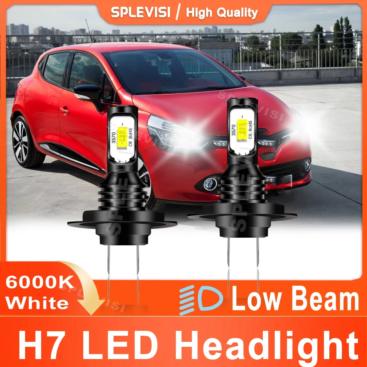2X Автомобильная фонарь, H7, 6000K, белый для Renault Clio MK4 2012, 2013, 2014, 2015, 2016, 2017, 2018, 2019, 2020, 2021, 2022, фара ближнего света