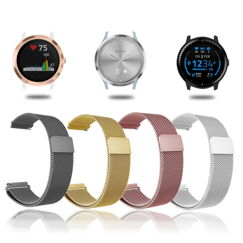Ремешок металлический для Garmin Vivoactive 3 4, Браслет-Миланская петля для часов CAME 2 2s SQ Forerunner 245 645, 18 мм 20 мм 22 мм
