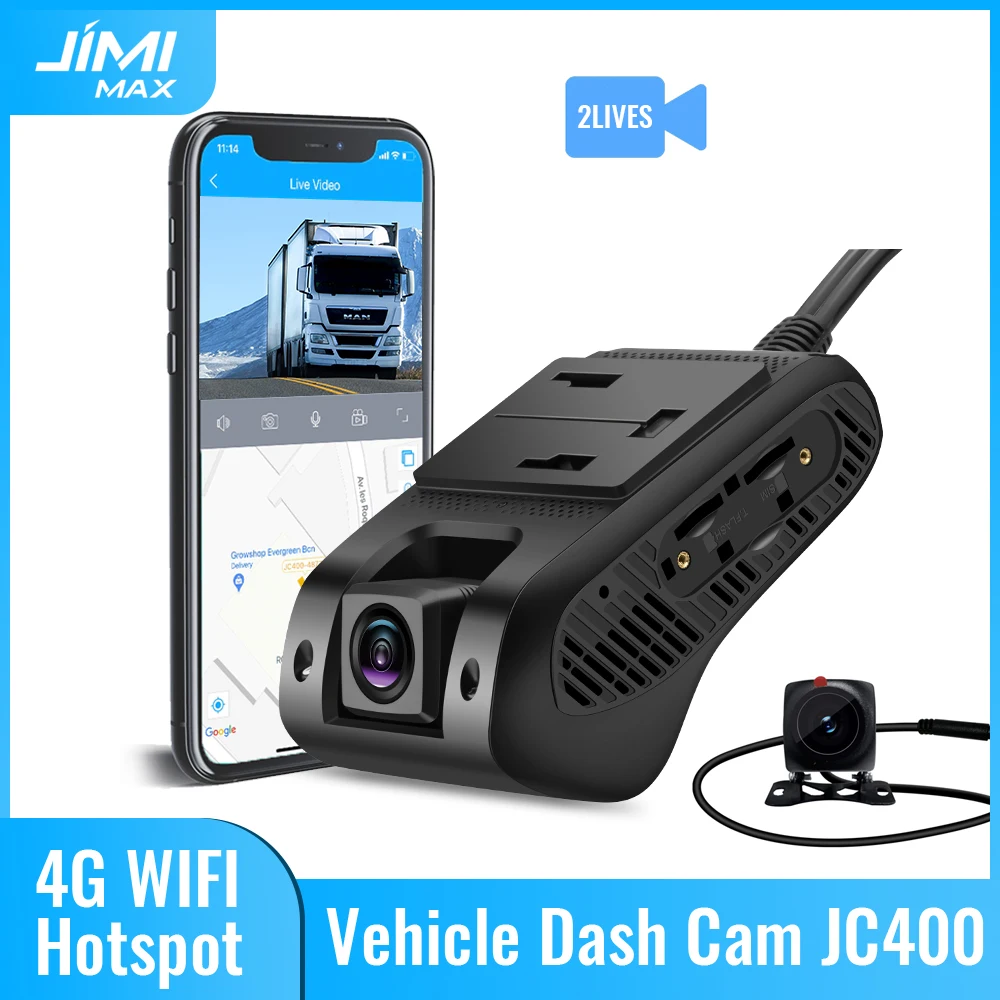 Видеорегистратор JIMIMAX 4G, вид спереди и сзади, JC400, точка доступа Wi-Fi