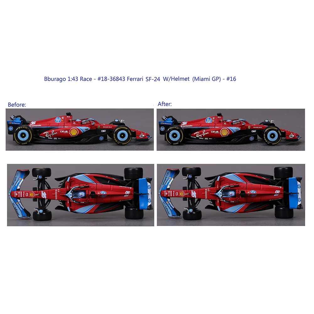 Фото Bburago 1:43 Ferrari SF24 Miami GP 16 Charles Leclerc 55 Carlos Sainz F1 из сплава Премиум литая под давлением модель автомобиля игрушки №2