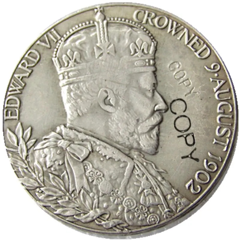 GB Эдвард VII Александра королева консорт 1902 медаль коронации Посеребренная КОПИЯ монета