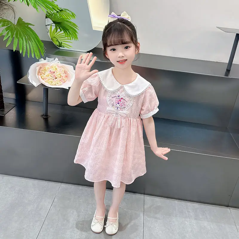 Фото 2024 платье для девочек Kuromi Kawaii Sanrio аниме топы летнее милое мультяшное платье принцессы с вырезом горловины подарок для детей №3