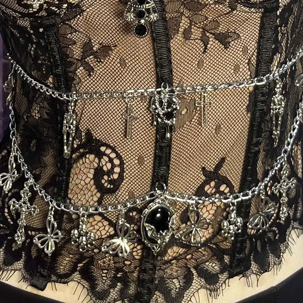 Фото Y2K TOPS Emo E-Girls Harajuku DIY Kawaii Cyber Trendy Goth Chain Клубная одежда Крест Подросток Панк Рок Гранж Готический Танк Фея Эко №4