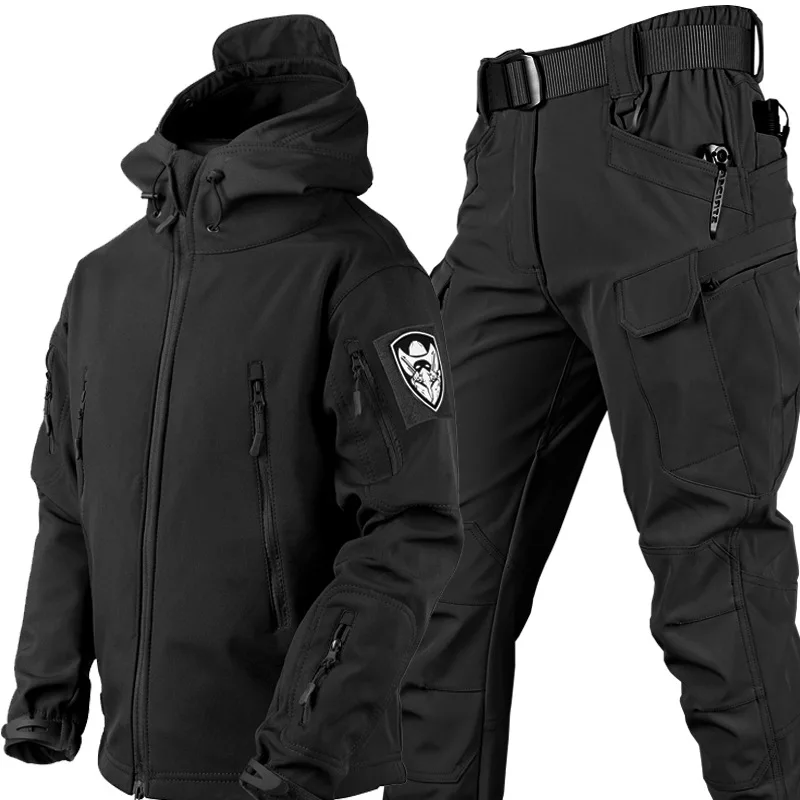 Новинка Мягкая оболочка из кожи акулы 5XL осень-зима плюшевый утолщенный Тактический тренировочный дышащий ветрозащитный зарядный костюм для альпинизма