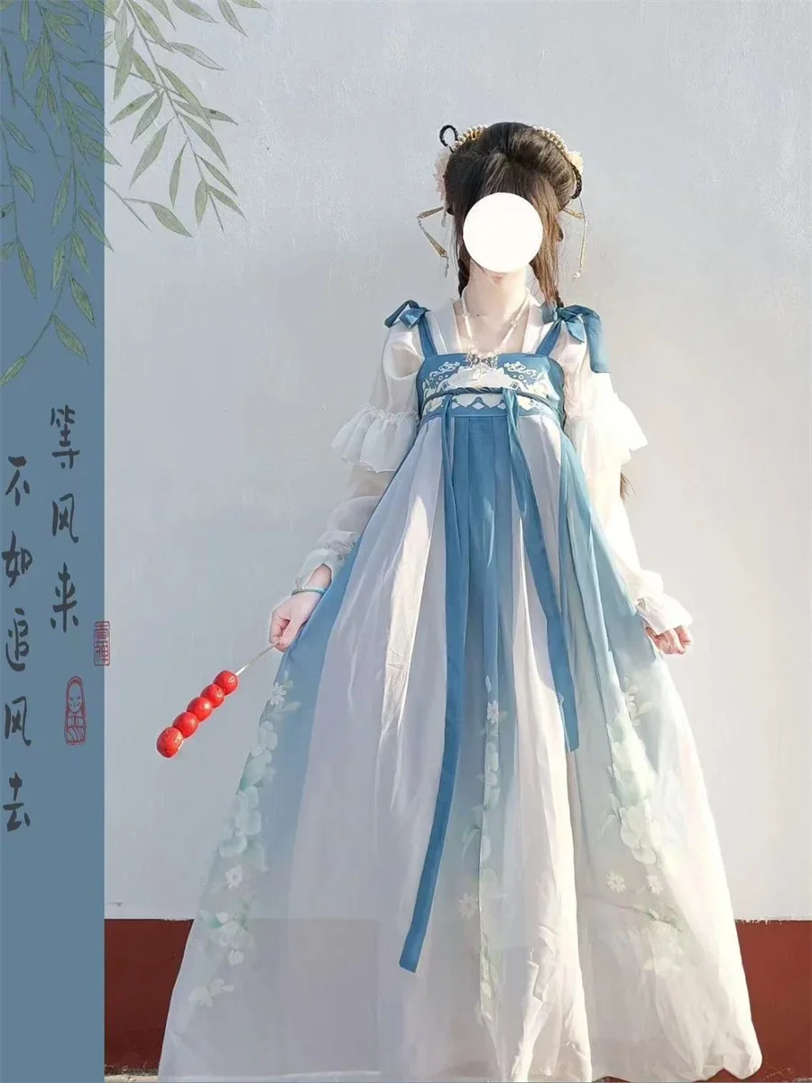 Robe traditionnelle chinoise Hanfu pour femmes, Olympiques de Princesse Han Tang, jupes bleues, vêtements ороégants, prairie ch