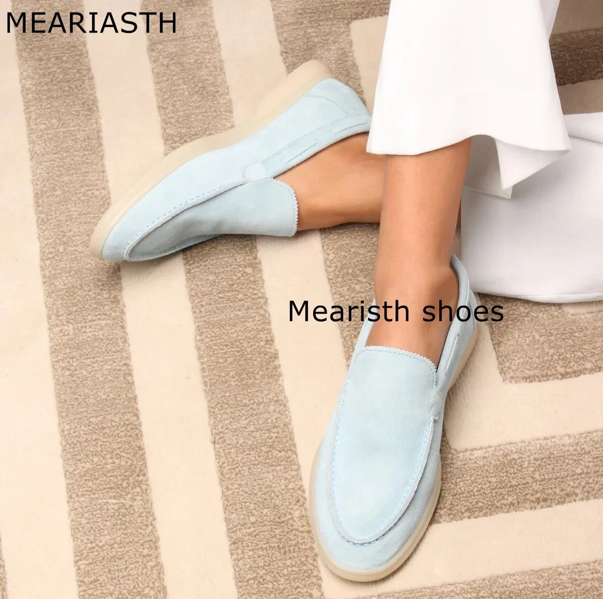Туфли Meariasth женские замшевые, натуральная кожа, плоская подошва, круглый носок, без застежки, удобная повседневная обувь, мокасины