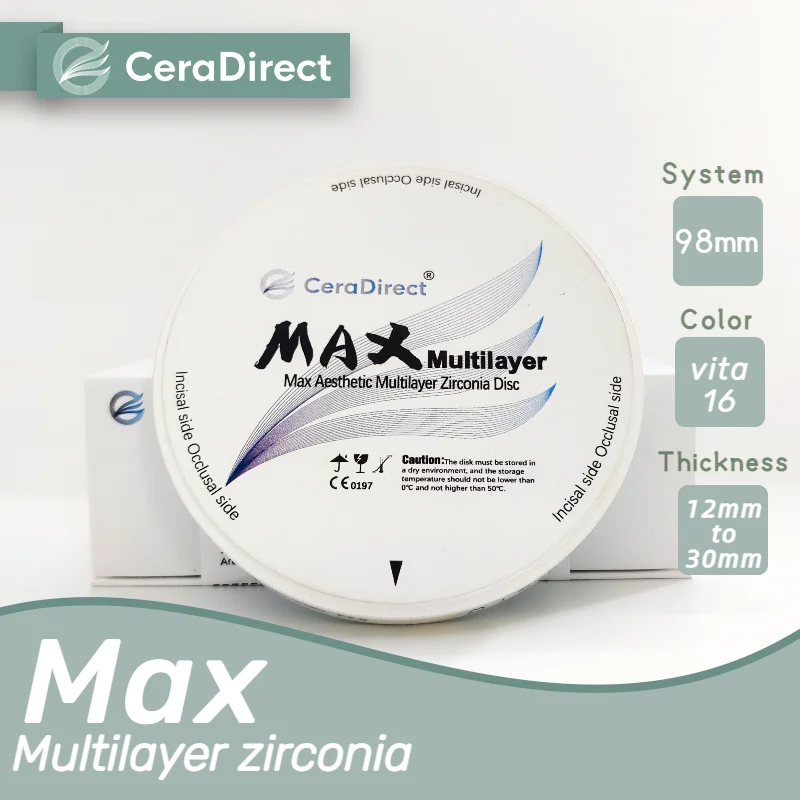 【 618 】Ceradirect Max эстетический многослойный Цирконий для стоматологической лаборатории 98 мм прозрачность 45%-57%